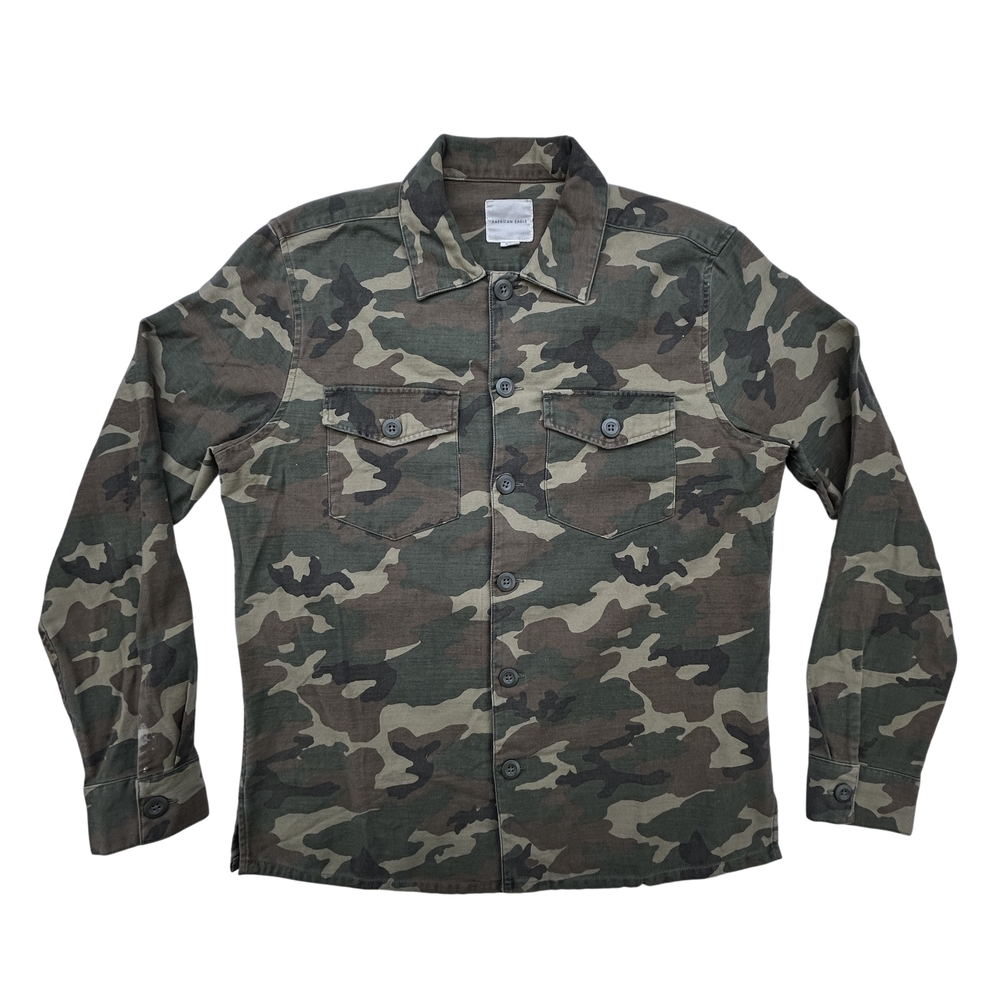 American Eagle Shirt Womens Medium Camo Button Up Military Utility Jacket Style